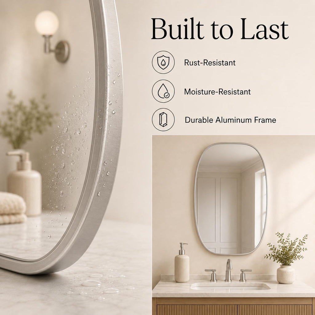 Silver Oval Bathroom Mirror 20x30 Inch, Oblong Vanity Mirror