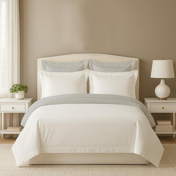 5PC Reversible Duvet Cover Set Queen 90x90 - 100% Egyptian Cotton, Sateen, Soft & Breathable, Hotel Luxury Bedding