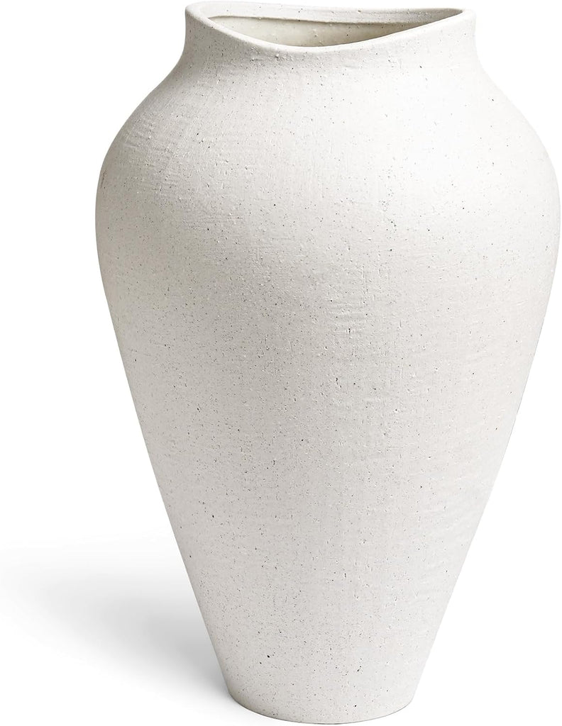 White Ceramic Vase - Large 13.6 Inch Tall Floor Vase for Centerpieces, Farmhouse Flower Vases, Rustic Minimalist Home