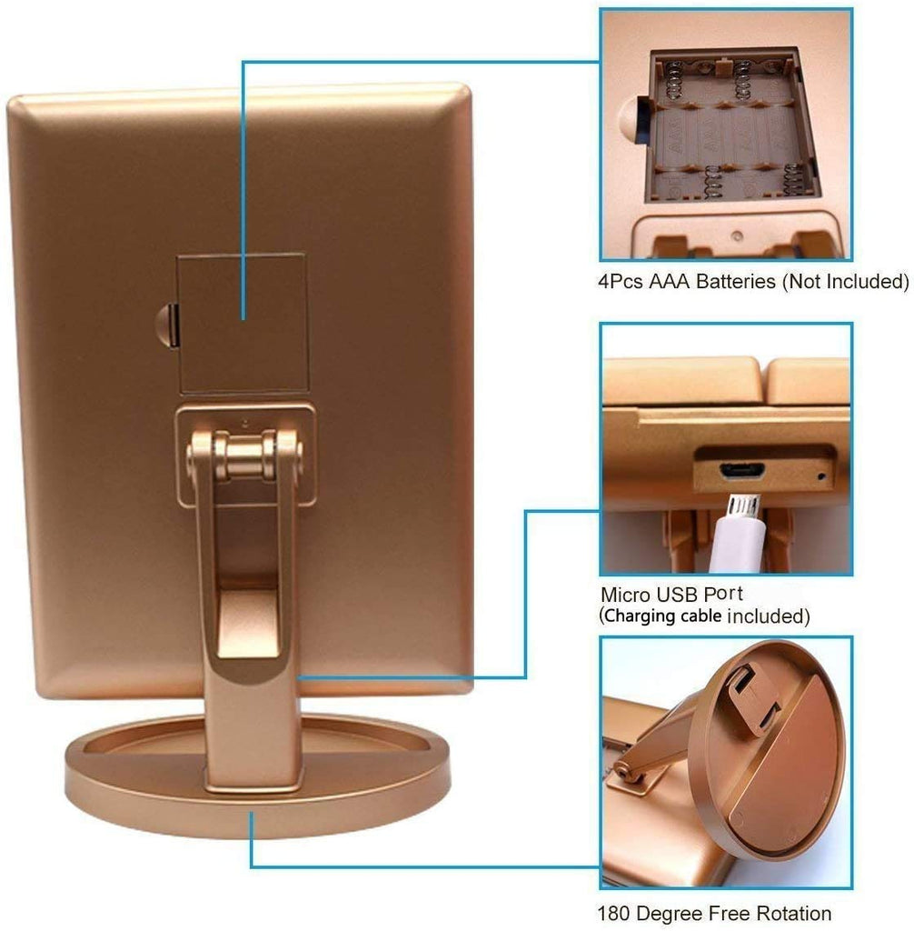 Trifold Makeup Mirror Vanity Mirror with Lights,1X 2X 3X Magnification,Touch Control,Adjustable Rotation,Dual Power