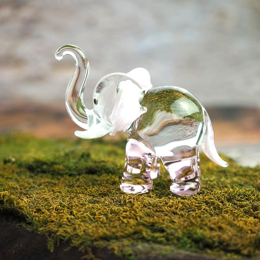 Lucky Elephant Figurines Pink Hand Blown Art Glass Collectible Animal Ornament Gift Decor, 1.5 x 2.5 x 1.8 inches
