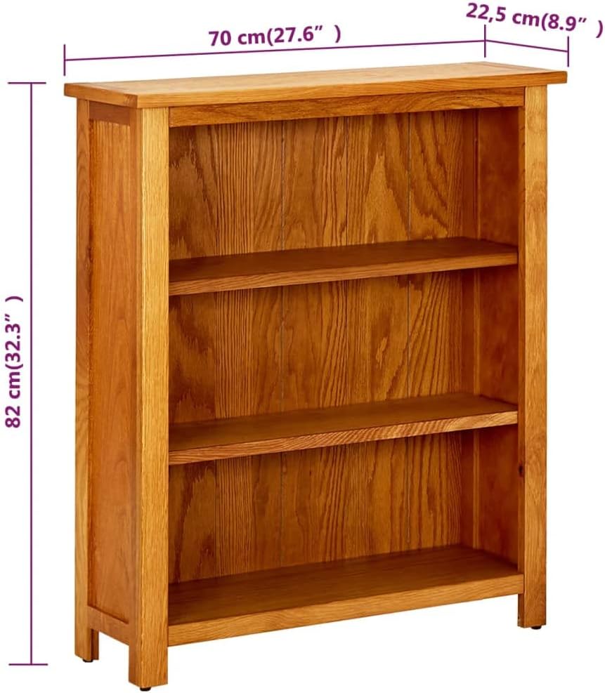 Solid Oak Wood Bookcase 3-Tier Rustic Style Brown Finish Study Library Storage Shelf Organizer