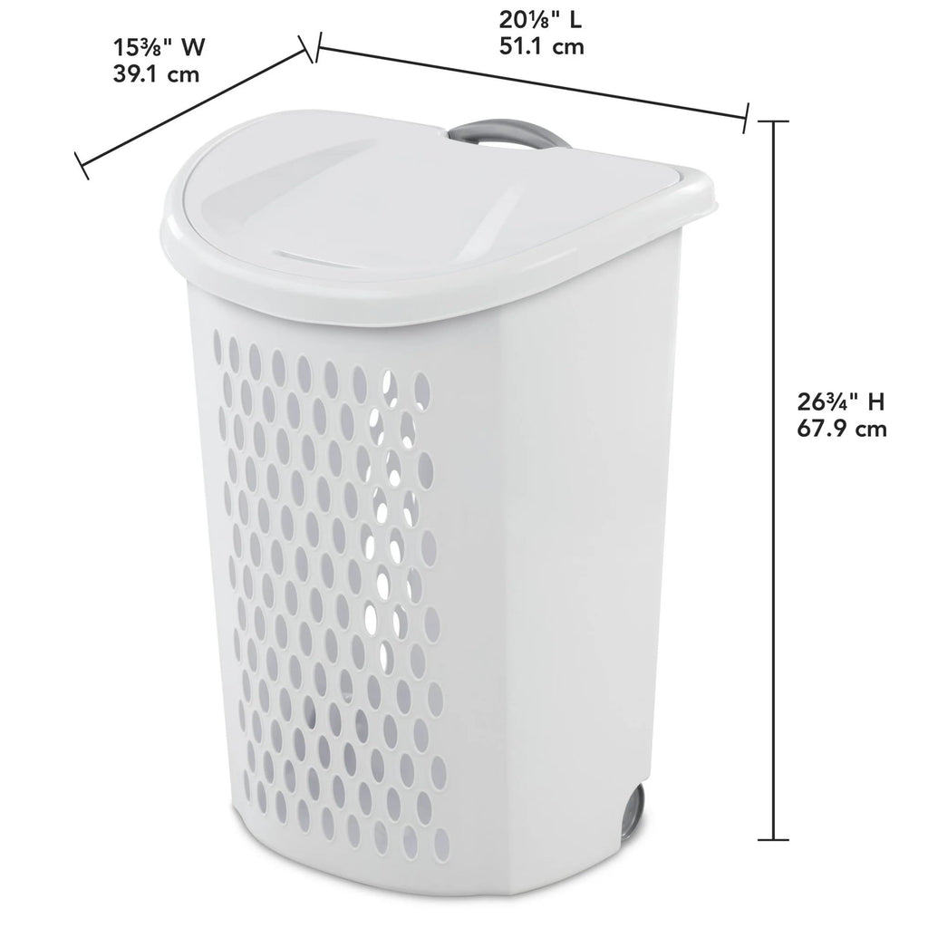 The White Wheeled Plastic Laundry Hamper - Adult-Sized Rolling Basket With Handles