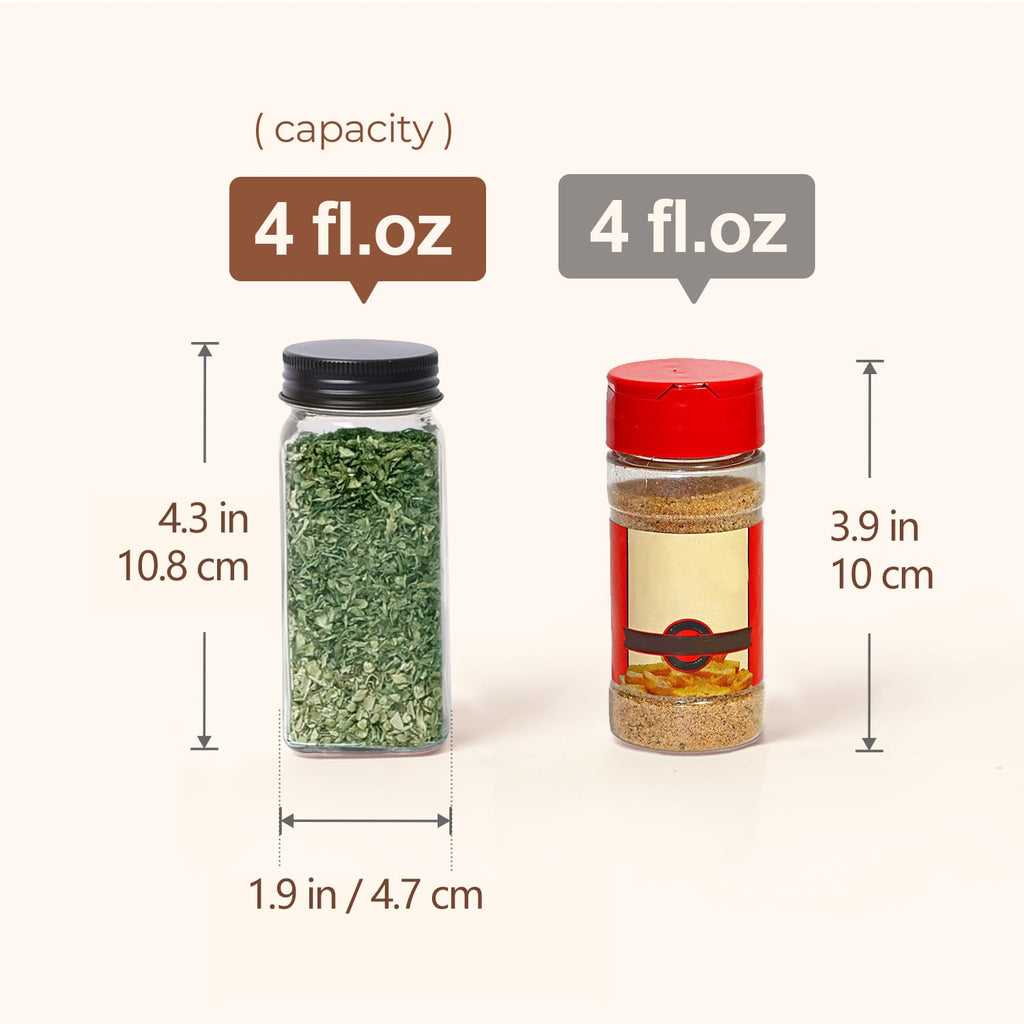 Glass Spice Jars with with Labels 4 oz 24 Pack Small Square Bulk Set