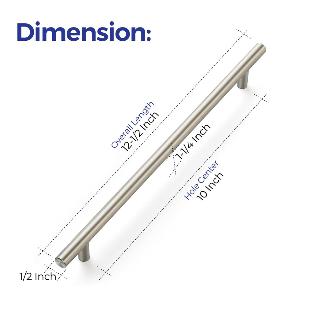 Brushed Nickel Cabinet Handles 12-1/2"Length,10" Hole,10 Pack