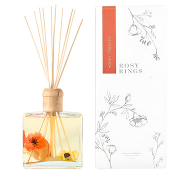 Honey Tobacco Botanical Reed Diffuser, Single Set, Square Glass Bottle 6.76 fl oz Lasts 6-12 Months Amber Oil