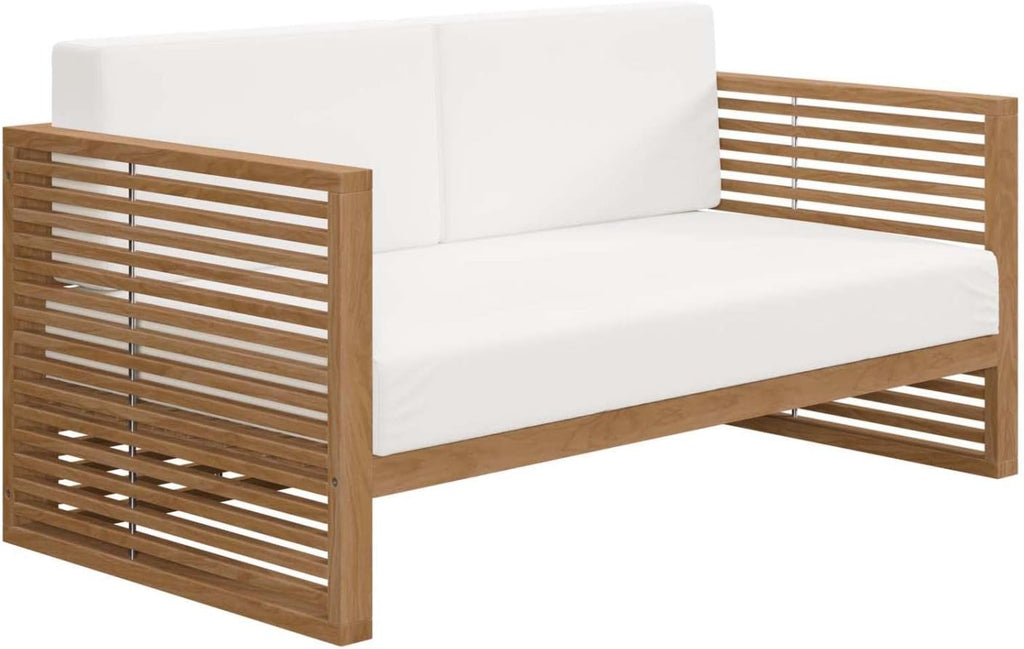 Carlsbad 3-Piece Teak Wood Outdoor Patio Set in Natural and White
