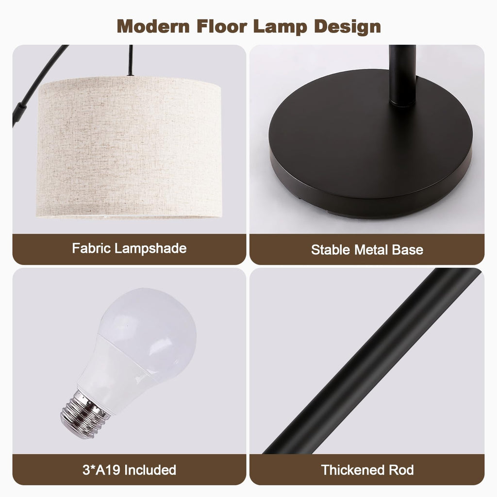 Arc Floor Lamp with Remote, 3 Light Floor Lamp Bright Lighting, 3 Color Temperature, Dimmable Tall Standing Lamp, Mid