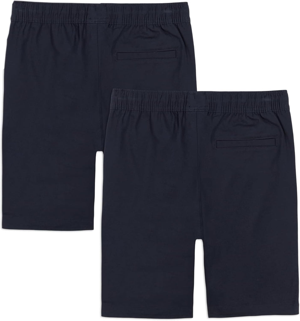 Boys' School Uniform Pull on Stretch Twill Shorts, Drawstring Waist, Multipack
