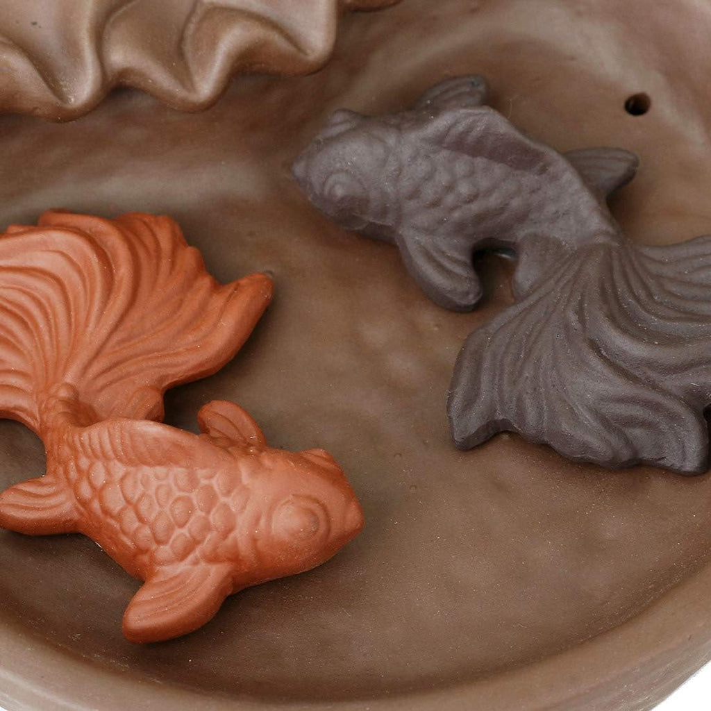Two Fishes Ceramic Purple Clay Smoke Backflow Incense Cone Sticks Burner Holder - Set of 53
