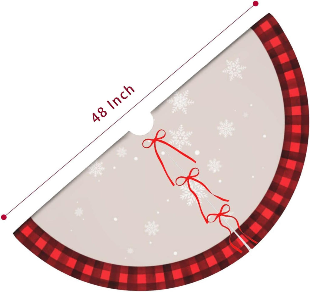 Christmas Tree Skirt 48 Inch Rustic Red Black Buffalo Plaid Tree Decoration