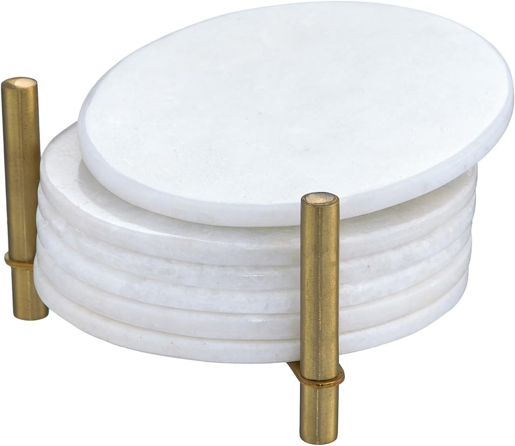 Marble Coasters for Drinks, Natural Stone Coasters Set for Coffee Table, Bar, Dining & Home Decor Sleek - Set of 6