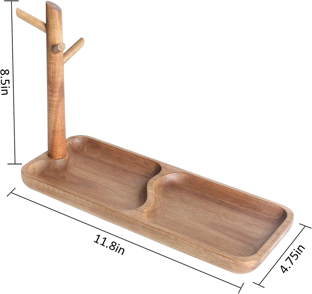 Wood Key Tray for Entryway Table, Jewelry Tray, Catchall Tray with 3 Stand Hanging Organizer, for Rings, Phone