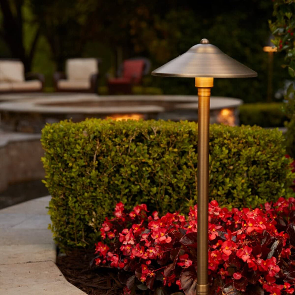 15-Pack 12V Brass Max Spread Path Lights (9" Shade, 25" Tall), Bronze