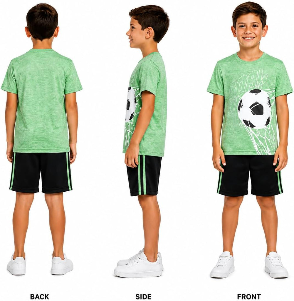 Active Boys Short Sets - 2 Piece Performance Crewneck Short Sleeve T-Shirt and Shorts Boys Athletic Sets