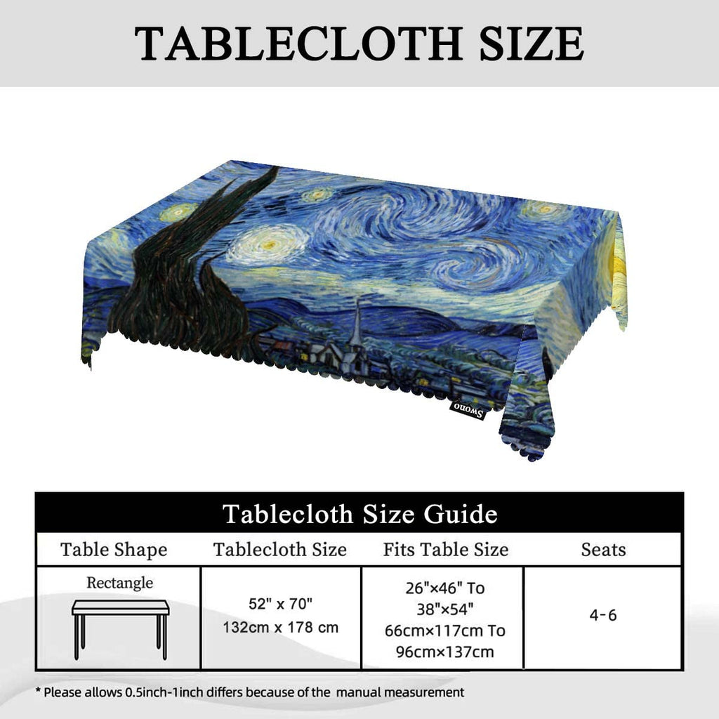 Van Gogh Table Cloth Abstract Starry Night Art Painting Rectangular Tablecloth Picnic & BBQ Table Cover Polyester