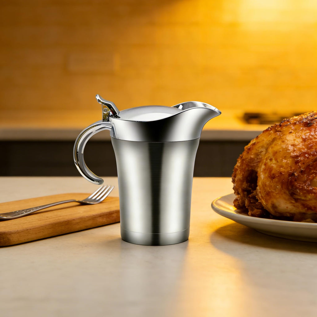 25 Oz Stainless Steel Thermal Gravy Boat with Lid