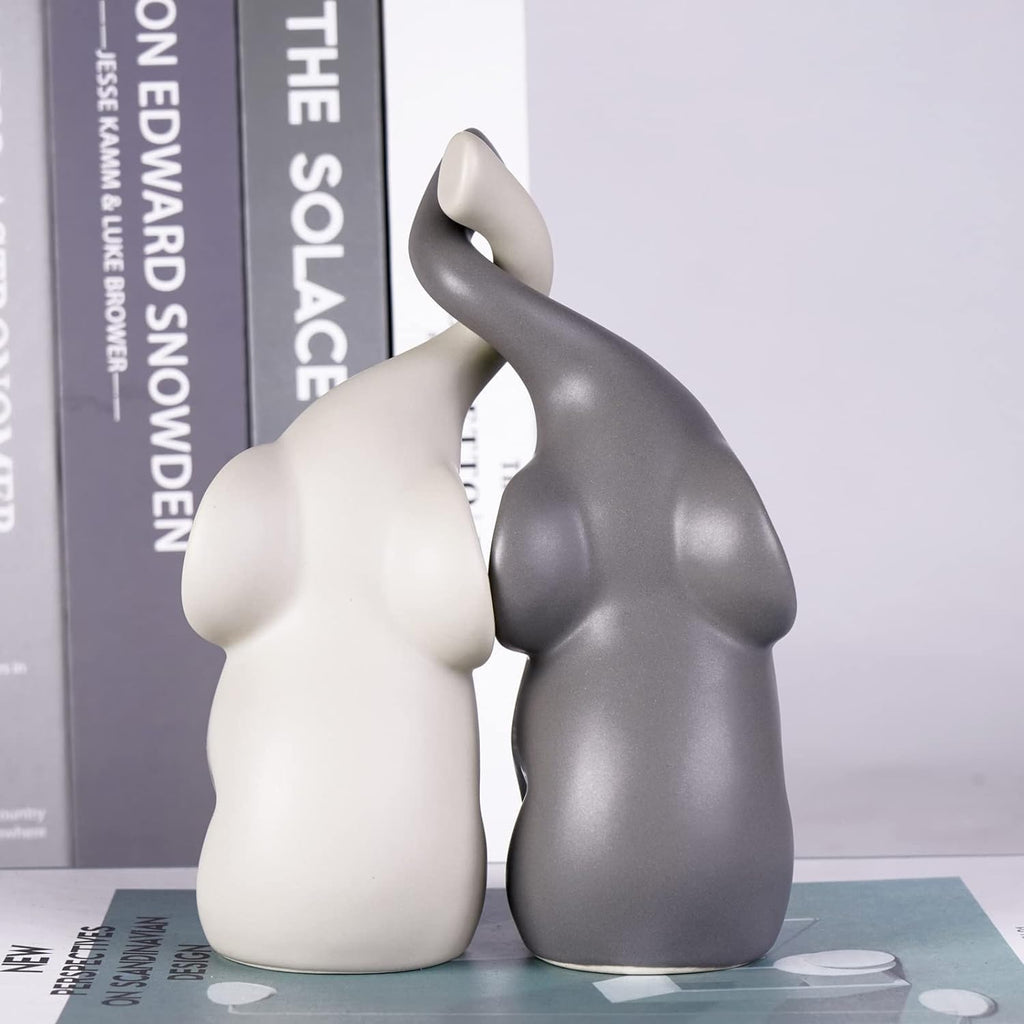 Set of 2 Loving Elephant Statue Figurine, 6" Elephant Ring Holder