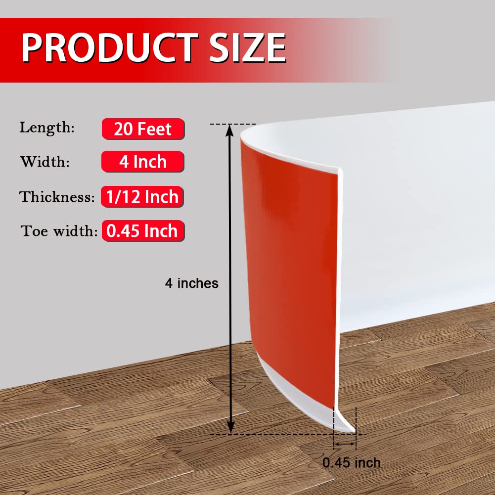 Vinyl Wall Base Rubber Baseboard Molding Trim Self Adhesive 4" Wide