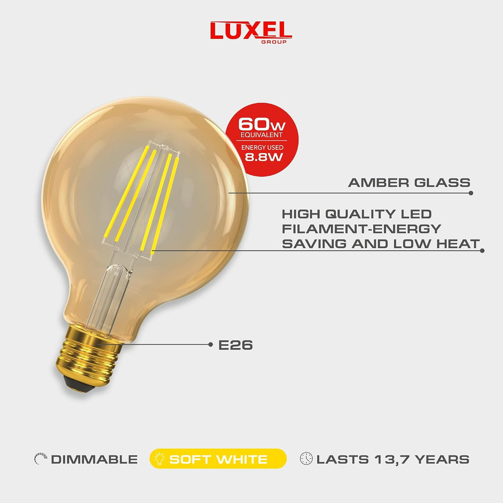 Vintage LED Edison Bulbs G30/G95-8.8W Equivalent 60W - Dimmable Medium Brightness Soft White 2700K Antique LED