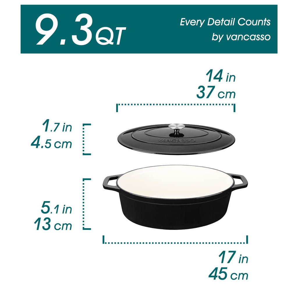 9.3 Qt Oval Enameled Cast Iron Dutch Oven with Lid, Black