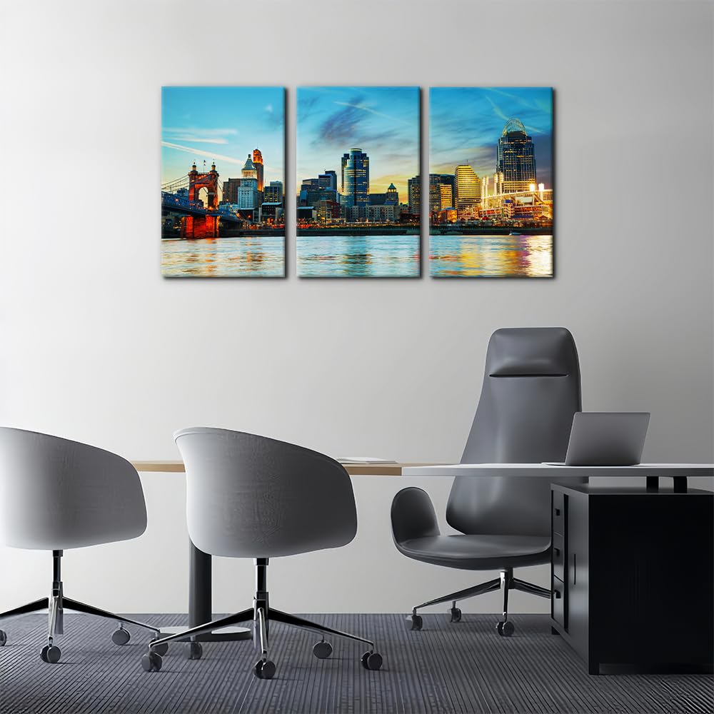 Wall Prints on Canvas Cincinnati Cityscape Modern Artwork City Skyline Pictures Painting Living Room Office Wall
