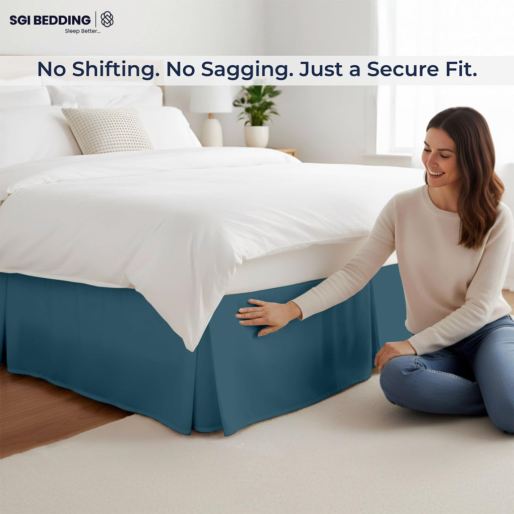 13 inch Drop Bed Skirt - Platform Style with Secure Fit, Classic Tailored Look, Elegant Pleated Style Dust