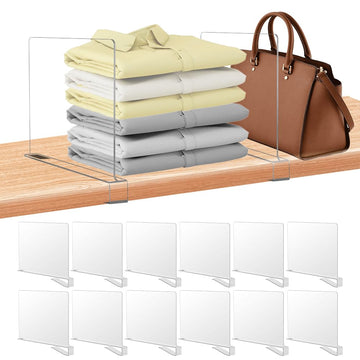 12 Pack Acrylic Shelf Dividers for Closet Organization