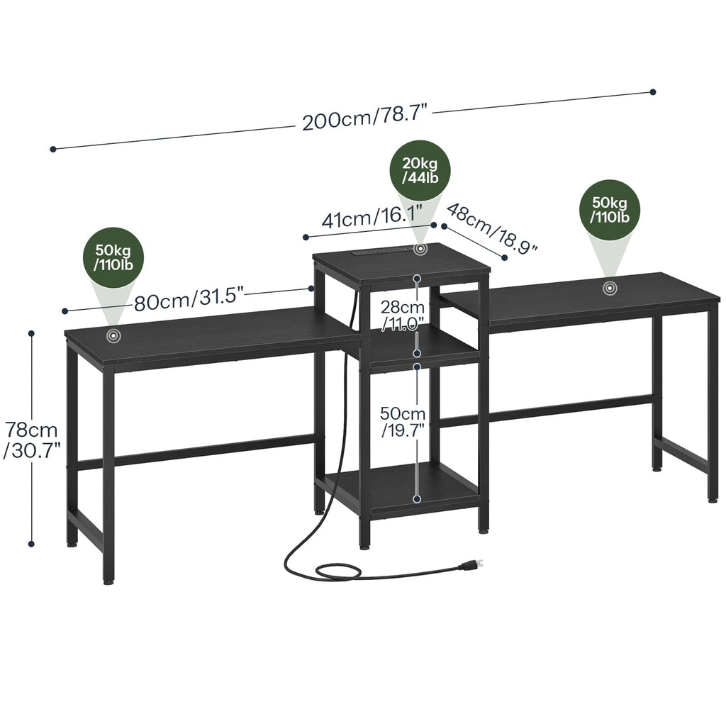 78.7" Two Person Computer Desk with Power Outlet & 3-Tier Shelf, Large Industrial Office Desk with 4 AC Outlets & 2