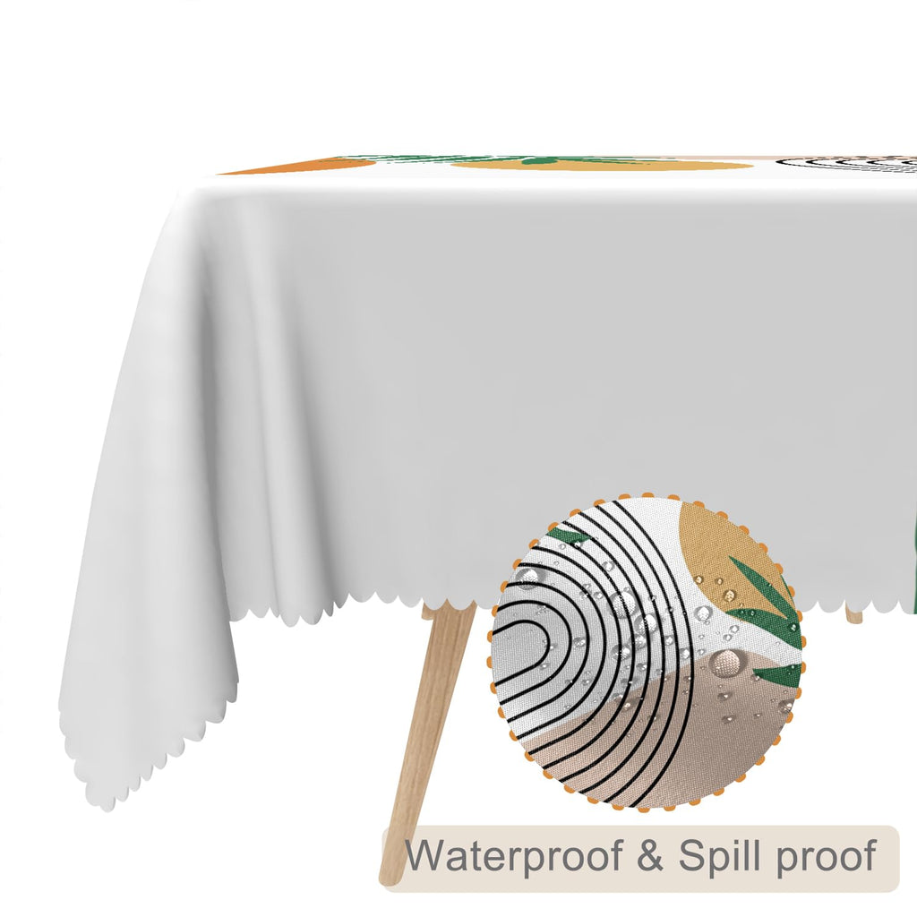 60x84inches Mid Century Modern Art Table Cloth Abstract Geometric Boho Rainbow Sun Green Leaves Tablecloths