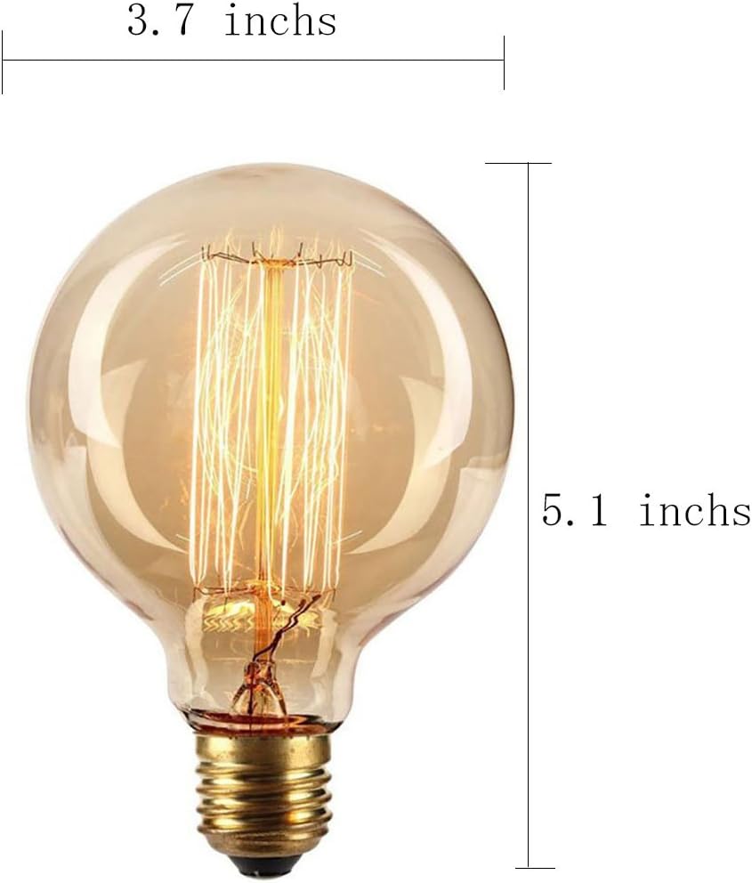 Vintage Edison Bulb,Large Round Edison Antique Light Bulbs-G30/G95 120V - Dimmable Thread Filament Style Nostalgic