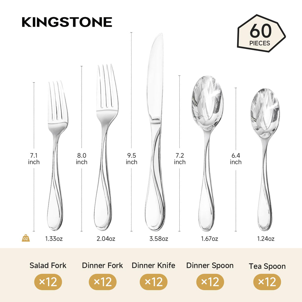60-Piece Silverware Set Service for 12, Heavy Duty Stainless Steel Flatware Set,Cutlery Set Kitchen Restaurant