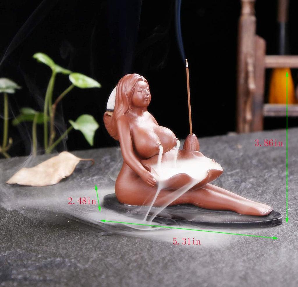 Sexy Lady Backflow Incense Burner Ceramic Incense Holder Smoke Cone Sticks Burner Ideal for Yoga Room Home Decoration - Set of 11