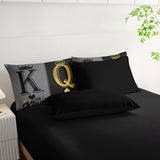King and Queen Crown Comforter Set Black and Gray Couple Bedding Set，7Pcs Mr Mrs Comforter Set for Adults Couple Men