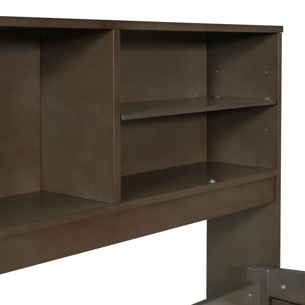 Full Size Solid Wood Daybed with Storage Drawers, Antique Brown