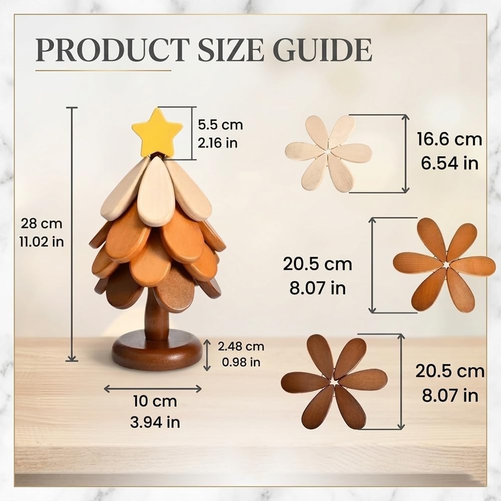 Wooden Tree Trivets for Hot Dishes, Christmas Tree Trivet with Stand, Natural Foldable Pot Holders for Hot - Set of 4