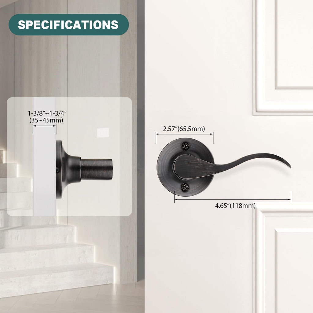 4 Pack Oil Rubbed Bronze Half Dummy Door Handle for Closet Keyless Right Handed Interior Door Lever Wave Dummy Lever