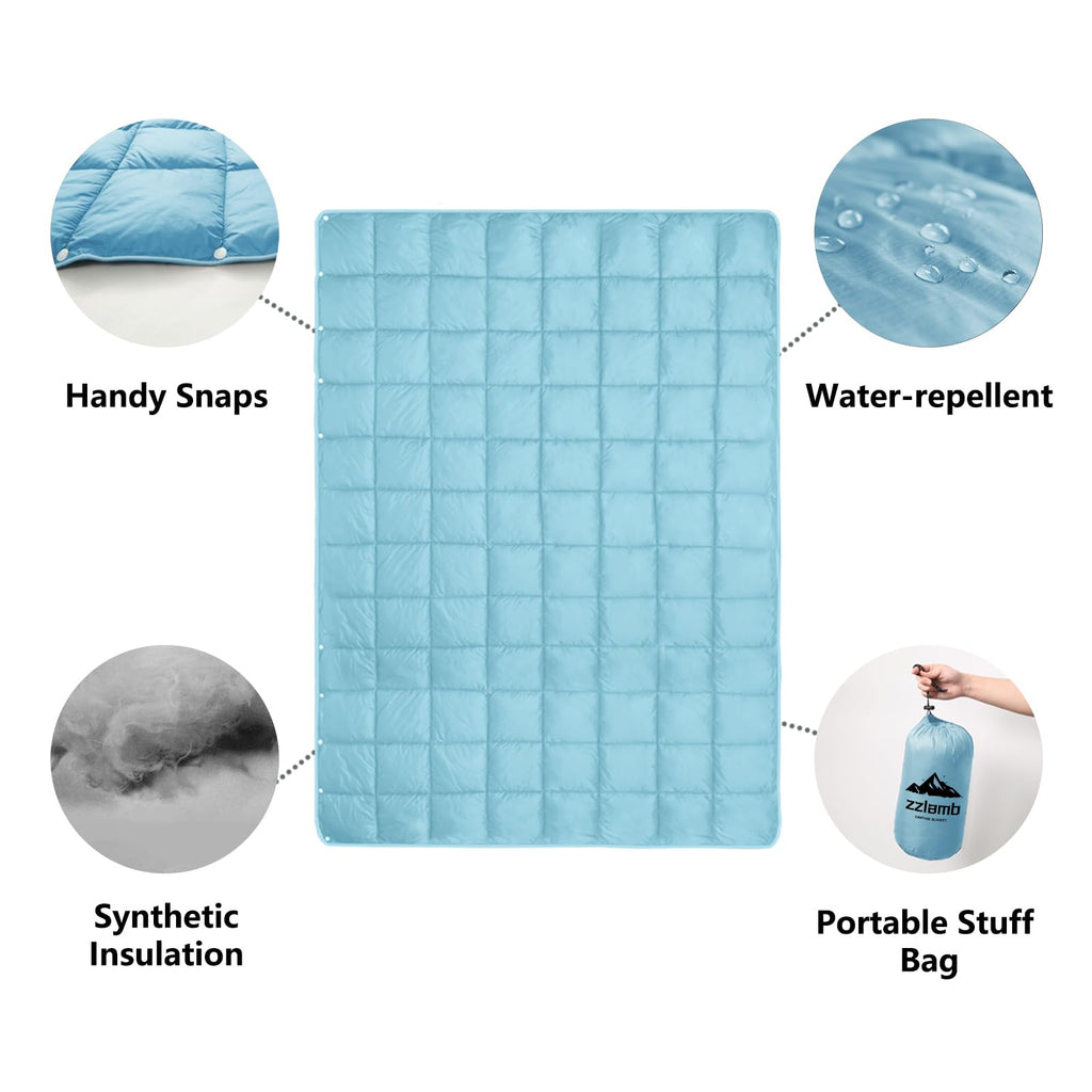 Camping Blanket for Adults Puffy Down Alternative Blue 52x75in