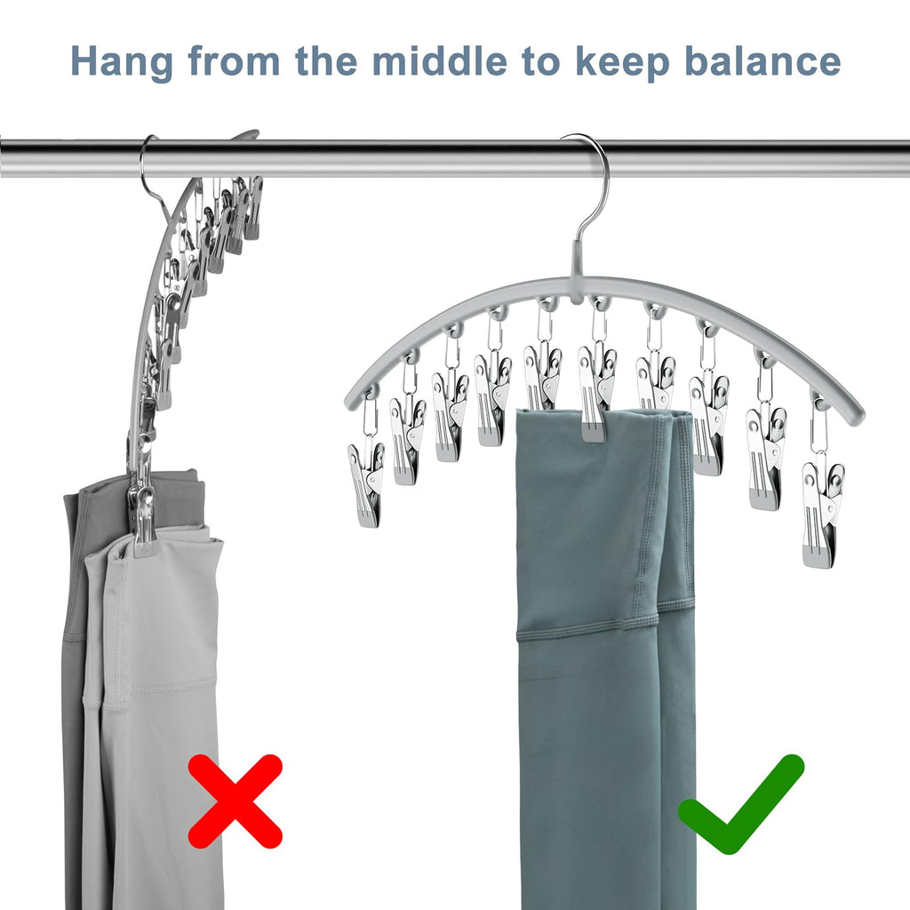 Legging Organizer for Closet, Metal Yoga Pants Hanger w/Rubber Coated 4 Pack w/10 Clips Hold 40 Leggings, Hangers