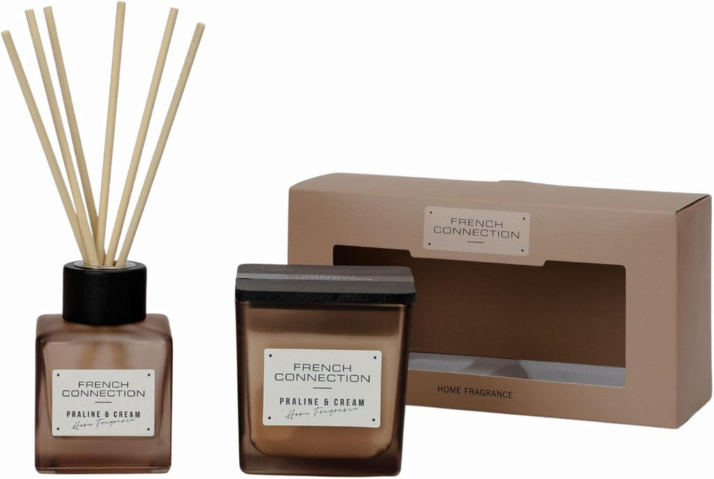 Square Range Scented Candle & Reed Diffuser Gift Set | 220g Shea Butter Wax Candle & 100ml Diffuser | Glass Jar - Set of 2