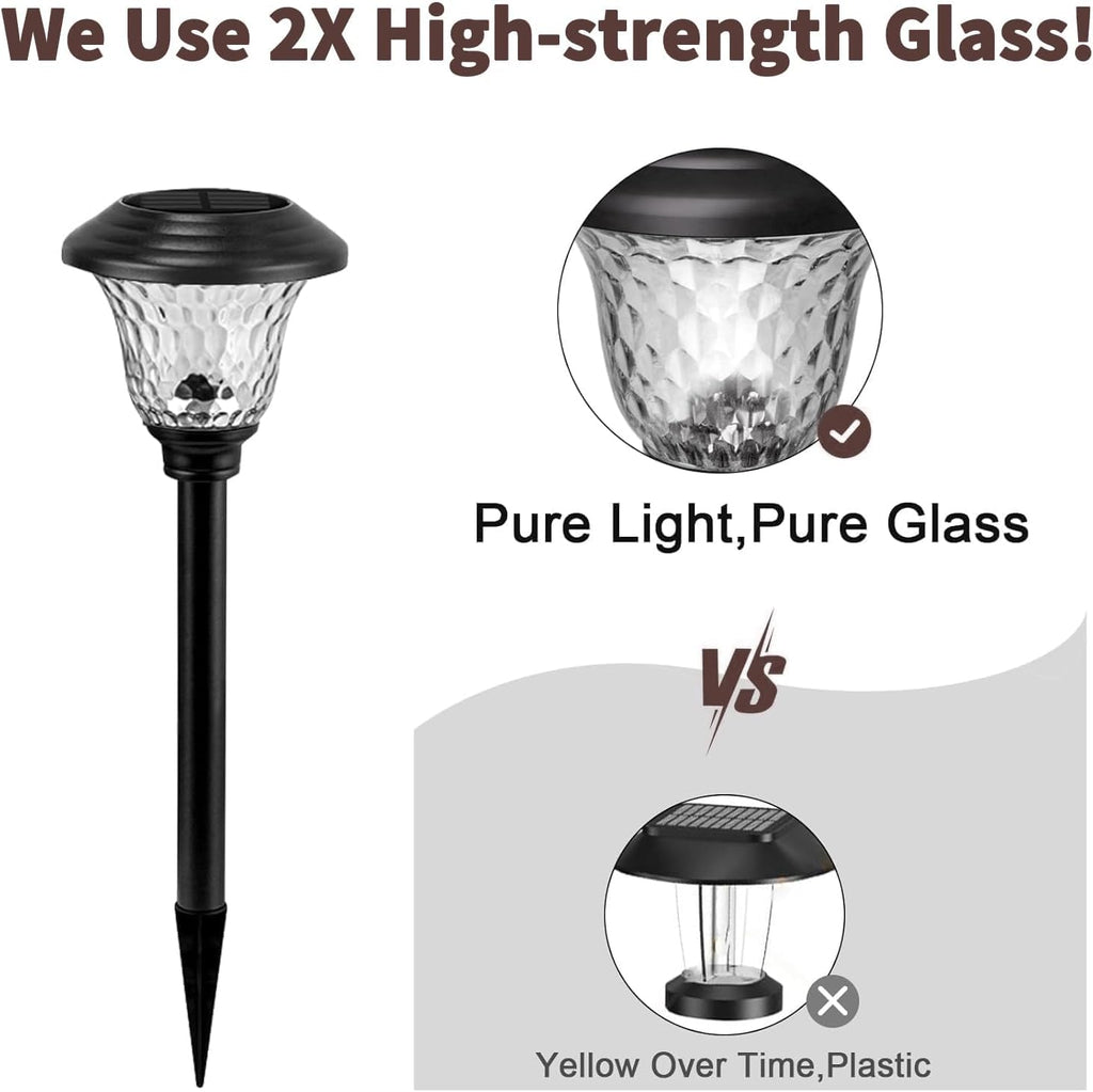 8 Pack Solar Pathway Lights Outdoor Solar Powered Light Waterproof Glass High Lumen for Garden Landscape Path Yard
