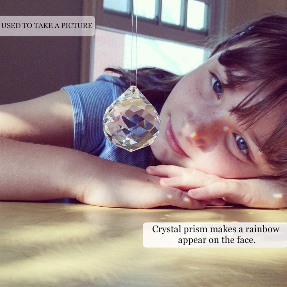 Clear Crystal Sun Catcher Suncatcher Prism Ball with Metal Chains - 4 Pack, 30mm/40mm, Rainbow Pendant Maker
