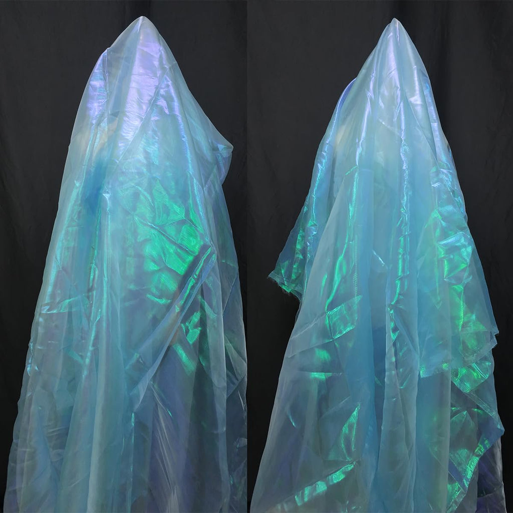 5.5 Yard Long 59" Wide Organza Lace Fabric - Magic Rainbow Laser Gradient, Iridescent Holographic for Wedding Dress