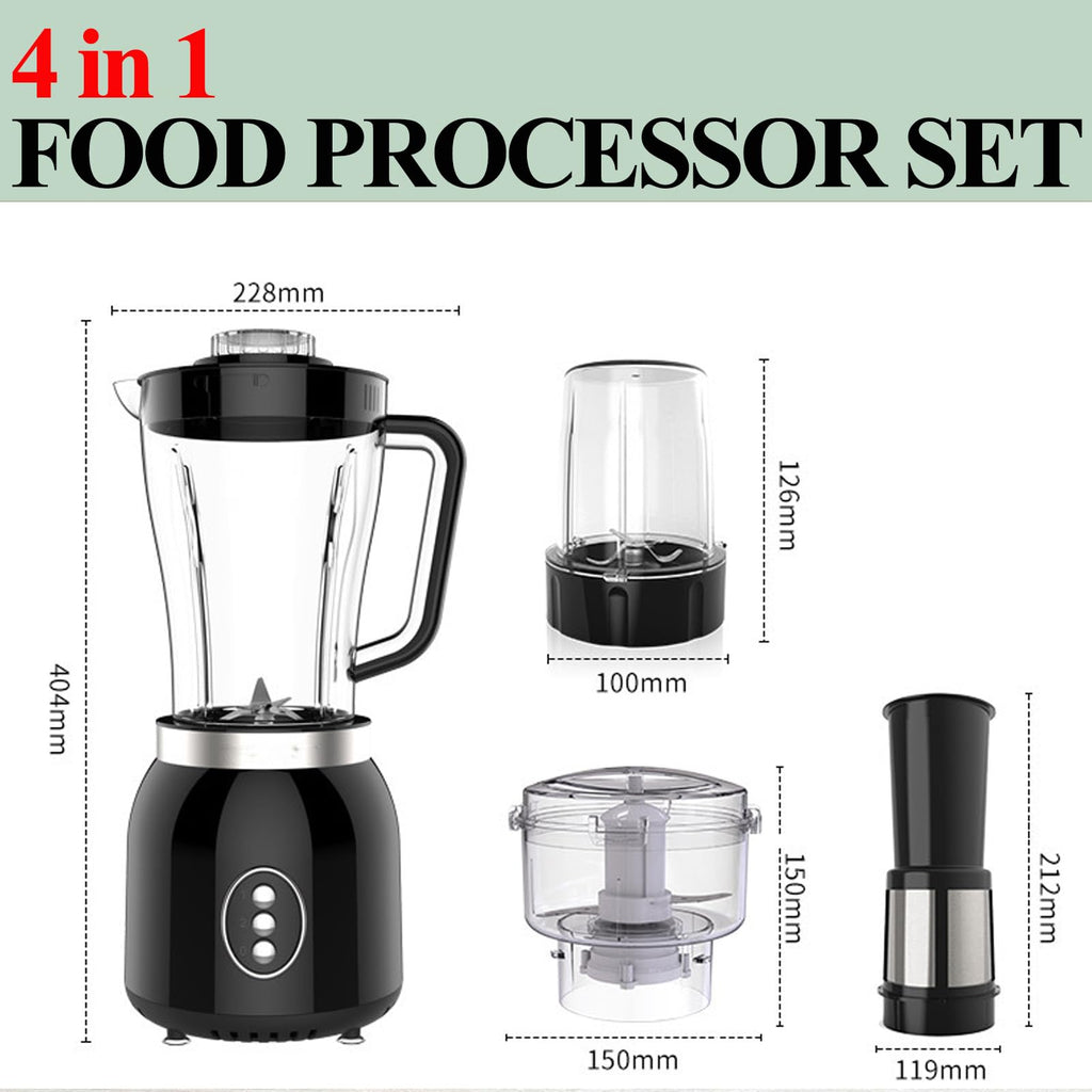 4-in-1 Kitchen Mixer, 800W Blender Food Processor & Grinder with 2 Speeds
