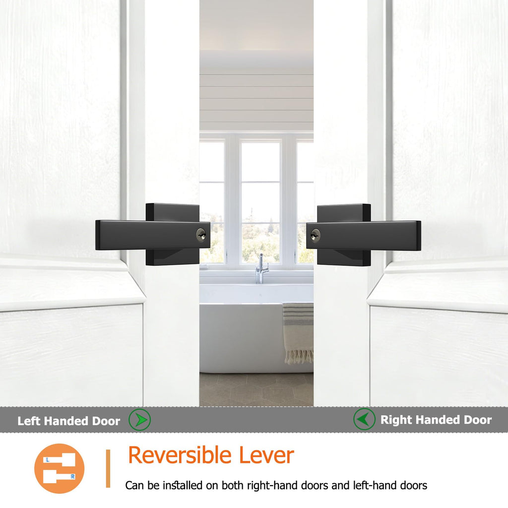 Matte Black Door Handle, Entry Door Levers with 3 Keys, 1 Pack