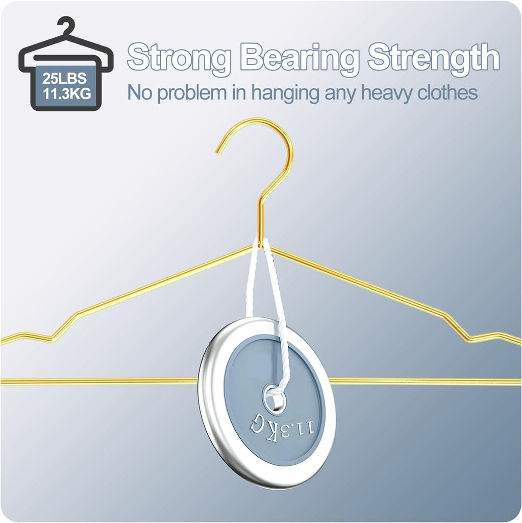 Gold Metal Wire Hangers 60 Pack with Notches, Heavy Duty