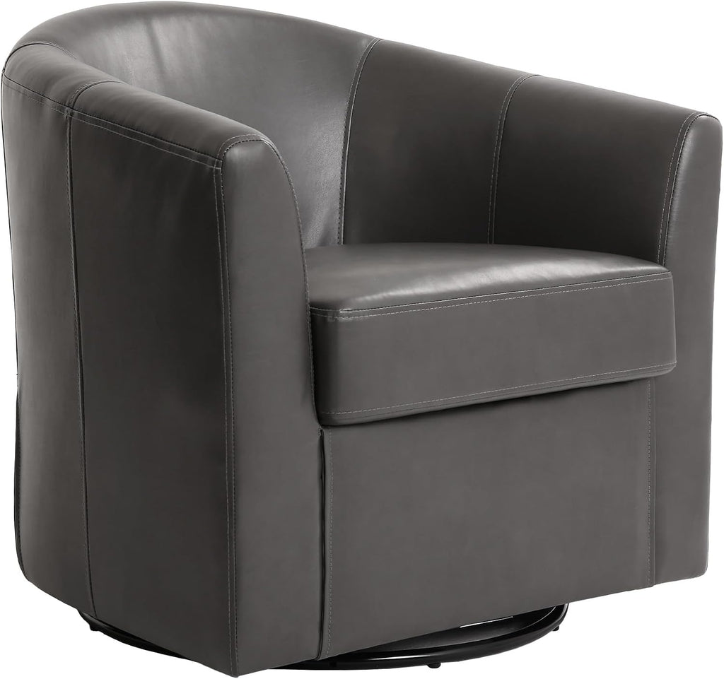Faux Leather Swivel Accent Chair, Fully Assembled Barrel Chair, Gray