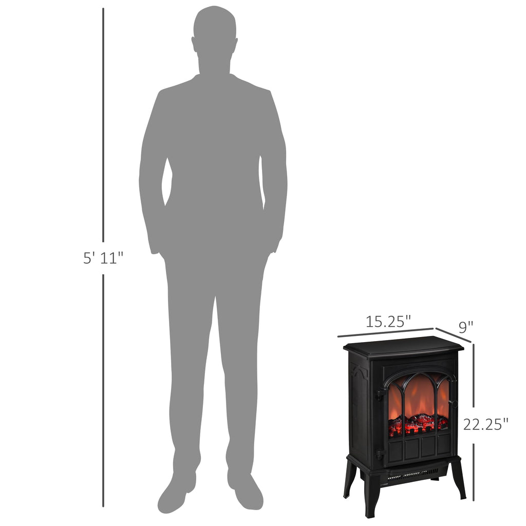 22" Electric Fireplace Stove Freestanding Fire Place Heater Black