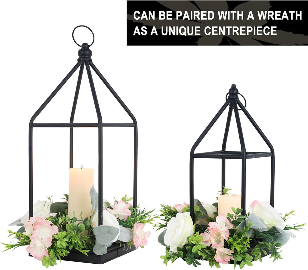 Lantern Decorative Indoor&Outdoor, 18''&14'' Large Black Metal Candle Lanterns Decor, Vintage Hanging Holders Porch