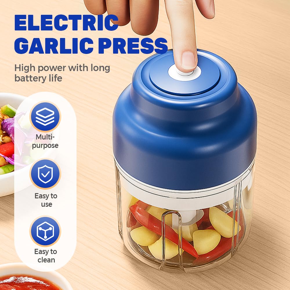 Electric Garlic Chopper with USB Rechargeable Design, Portable Food Processor for Garlic, Onion, Chili, Nuts